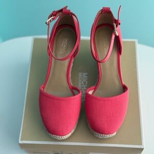 Michael Kors Espadrille Wedges Geranium Pink Size 7